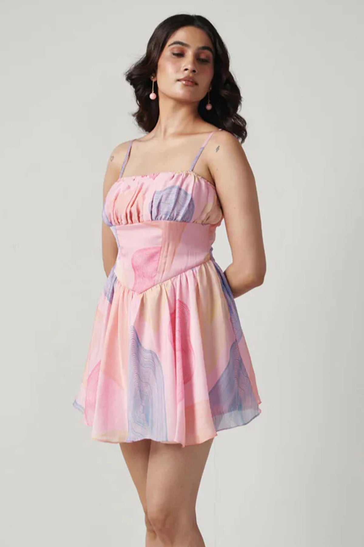 Pink Georgette Print Mini Dress