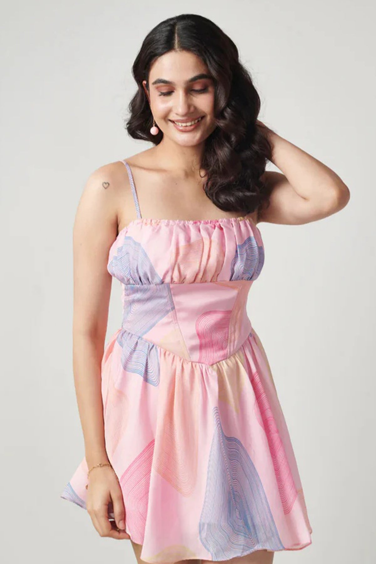 Pink Georgette Print Mini Dress