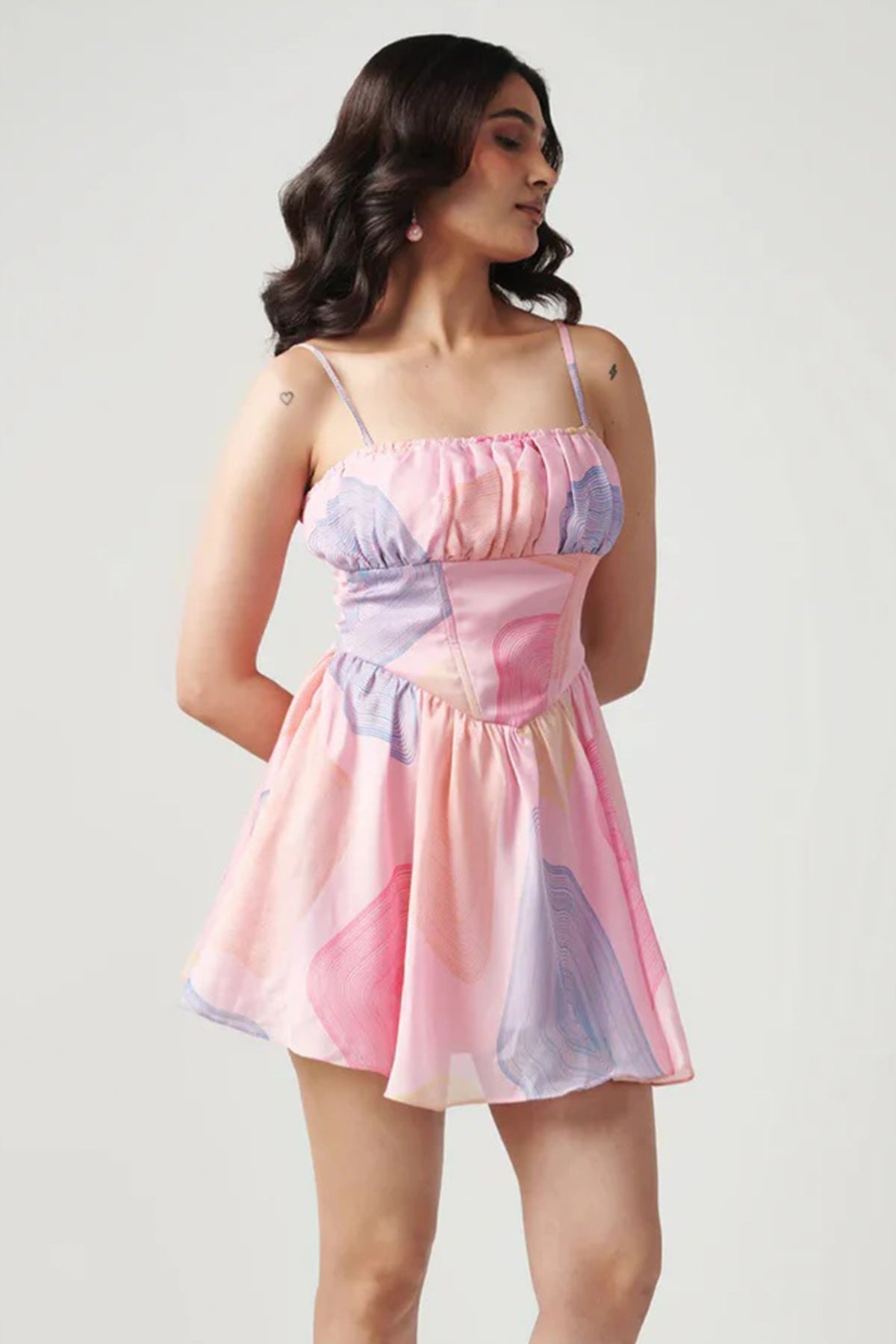 Buy Pink Georgette Print Mini Dress for women online available at ScrollnShops