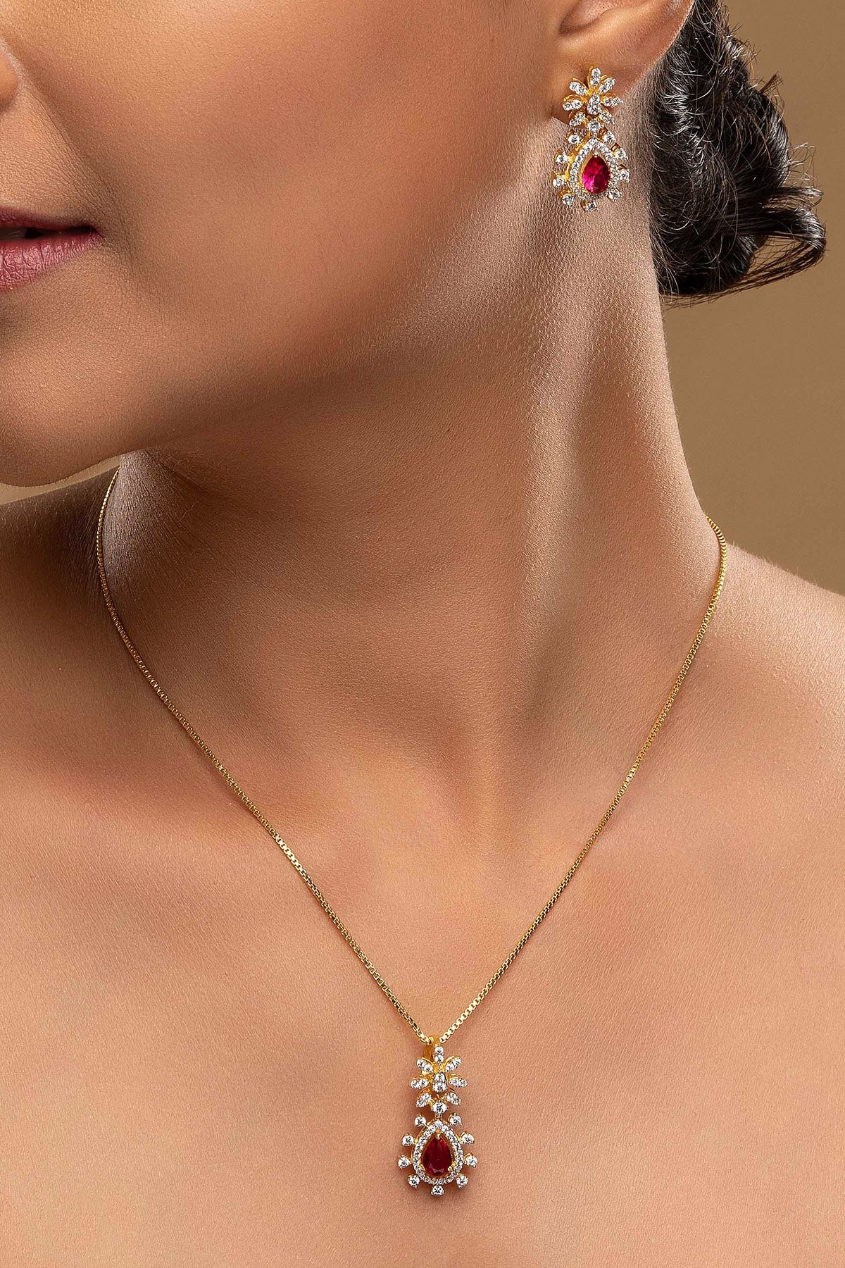 Buy Pink & Gold Drop Pendant Set for women by Sica online available at scrollnshops