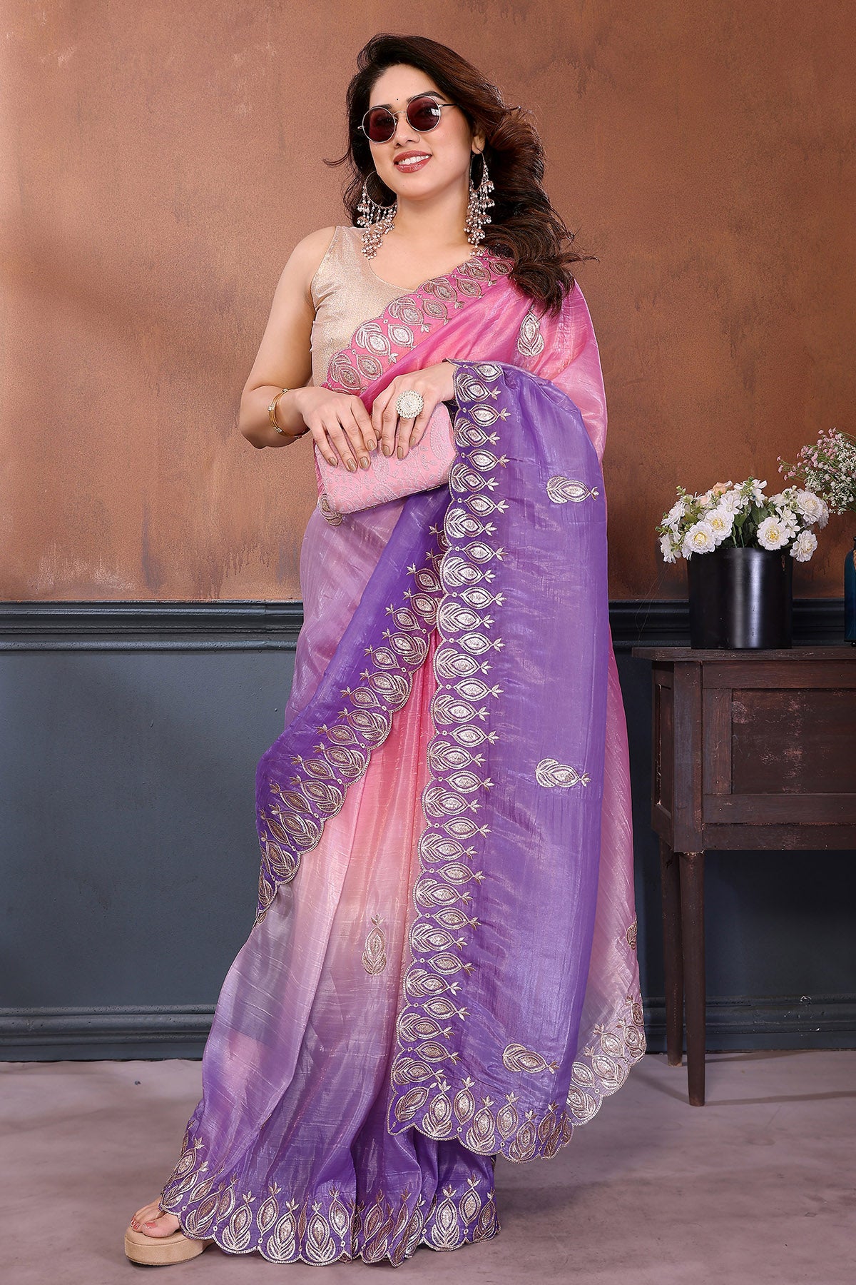 Pink Gold Gota Patti Work Saree