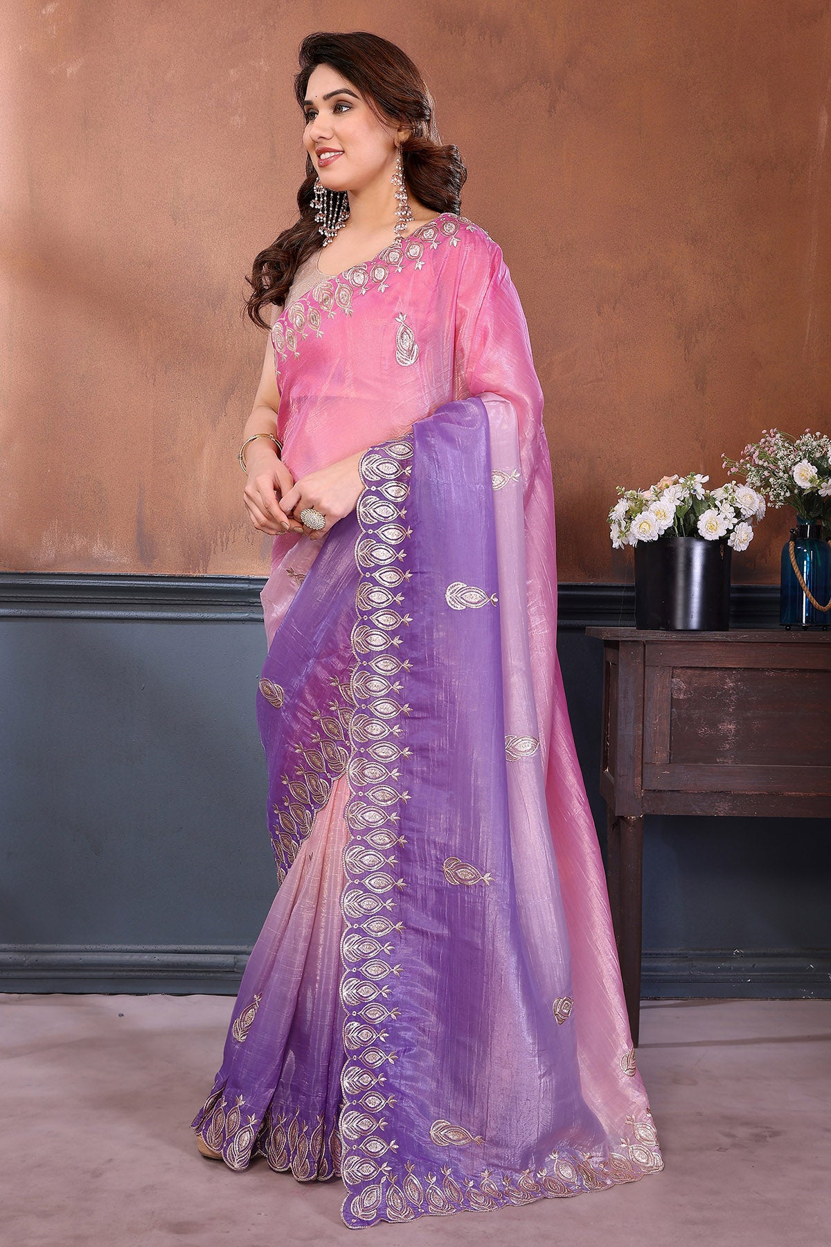 Pink Gold Gota Patti Work Saree