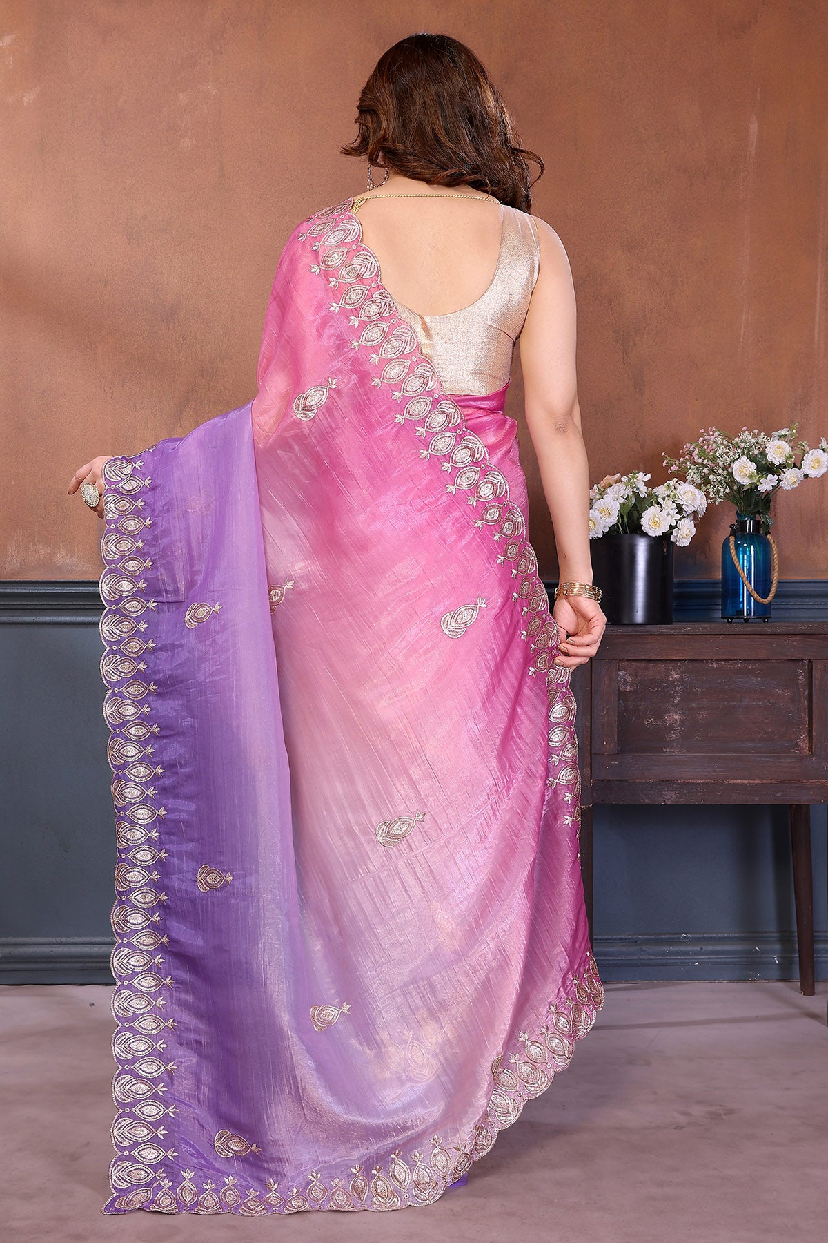 Pink Gold Gota Patti Work Saree