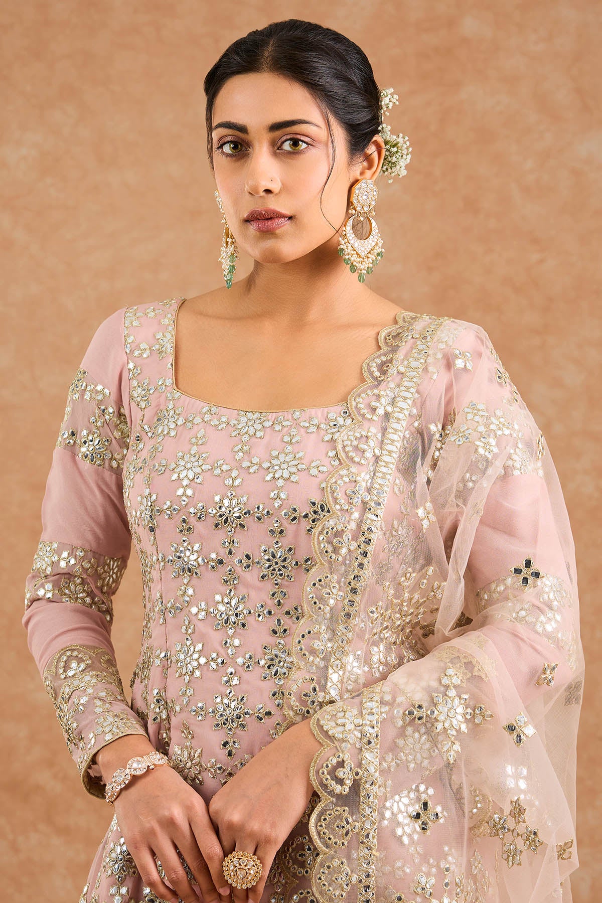 Pink Gota Applique Sharara Set