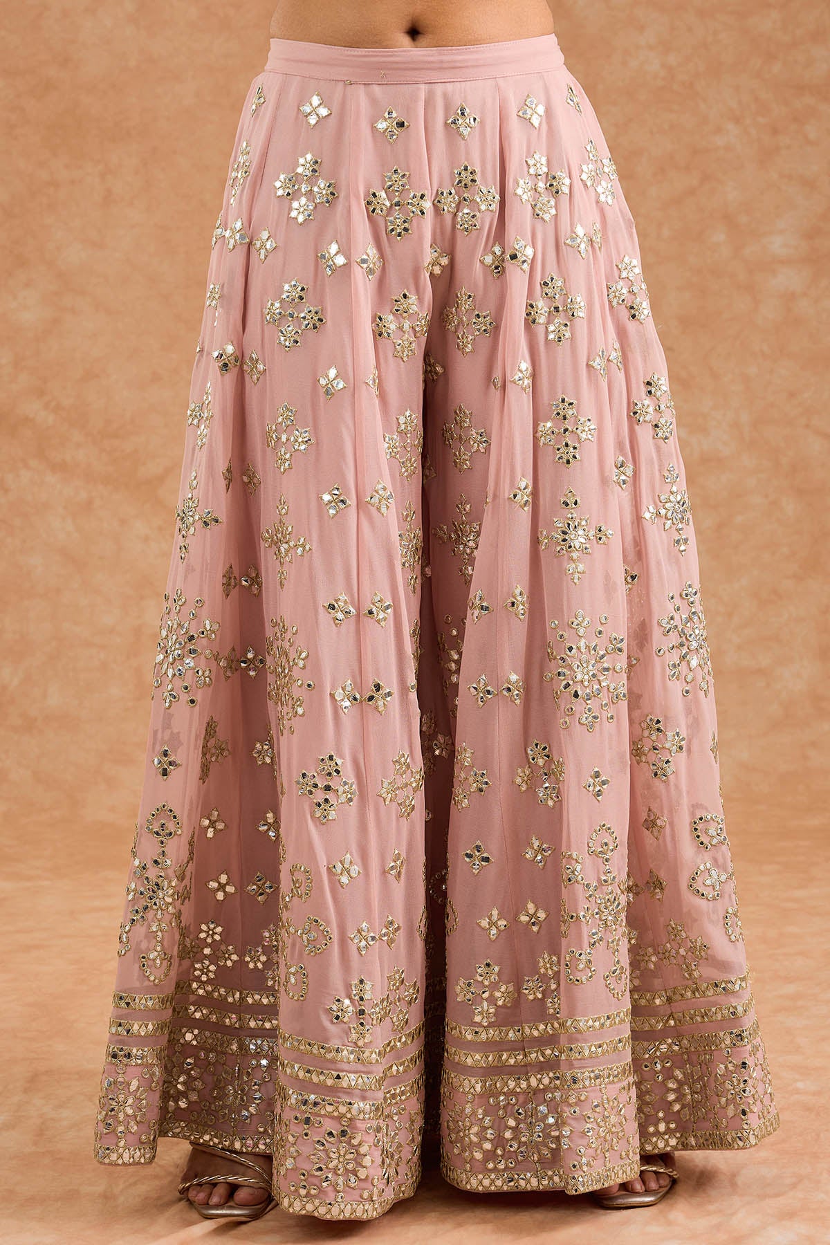 Pink Gota Applique Sharara Set