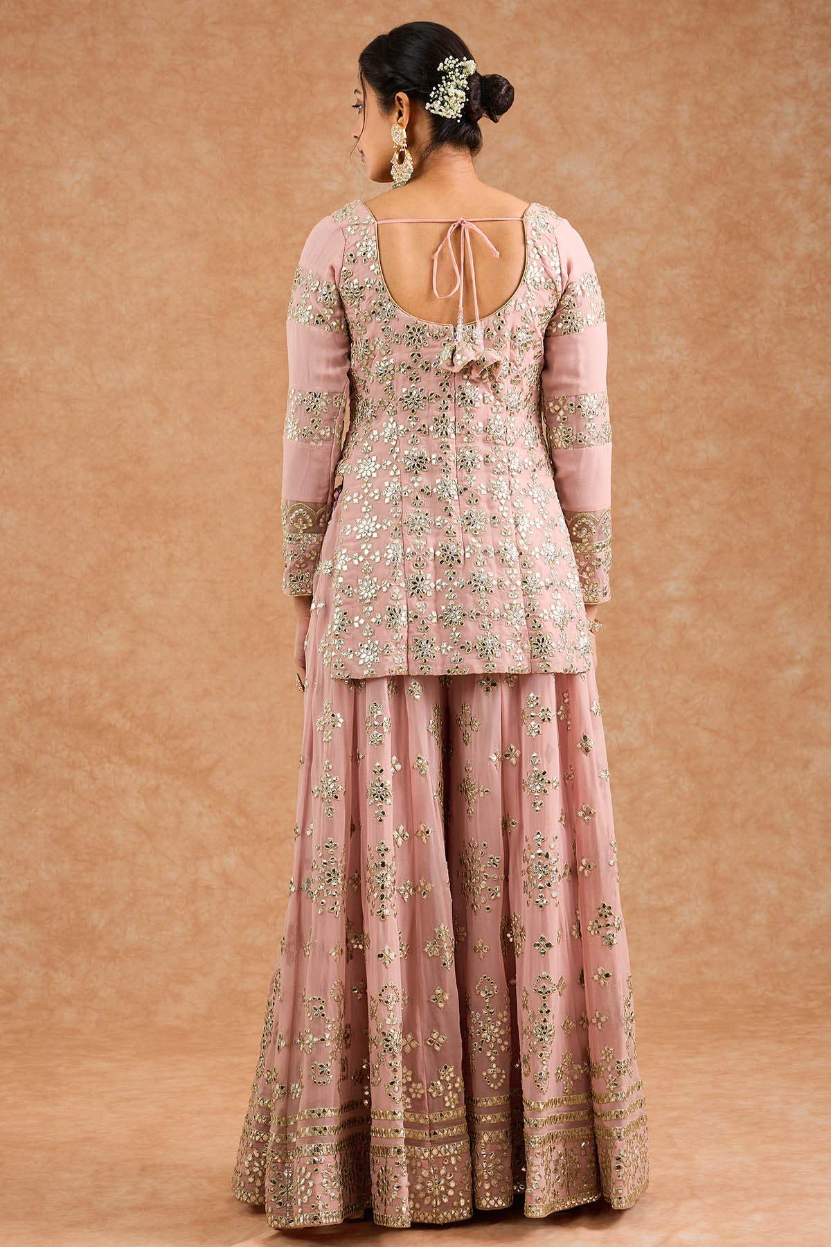 Pink Gota Applique Sharara Set