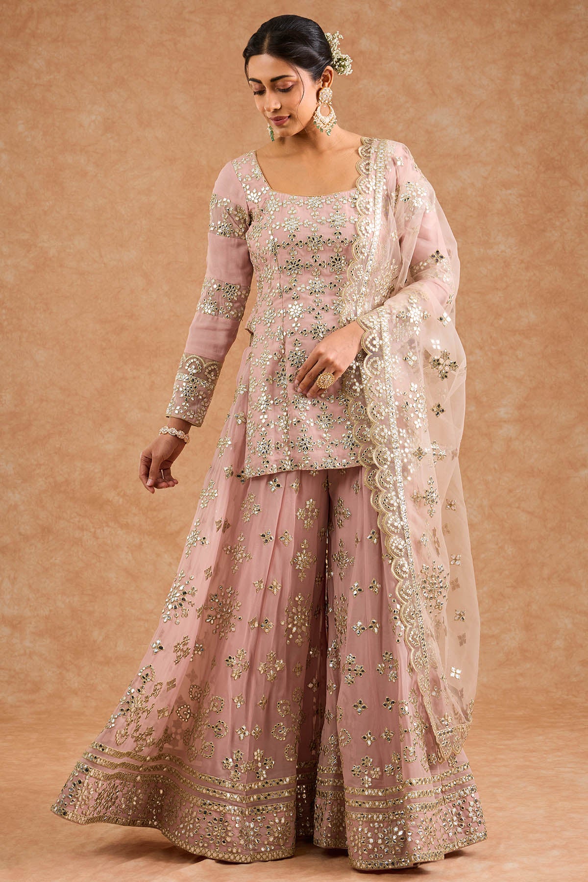 Pink Gota Applique Sharara Set