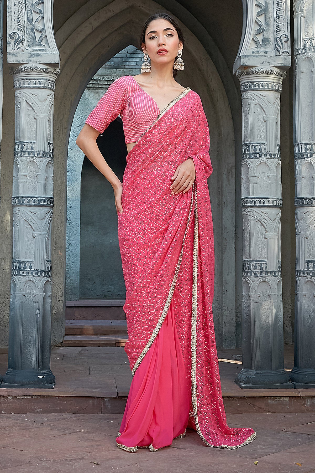 Buy Pink Gota Detailing Saree Set for women by Priyanka Jain online available at scrollnshops