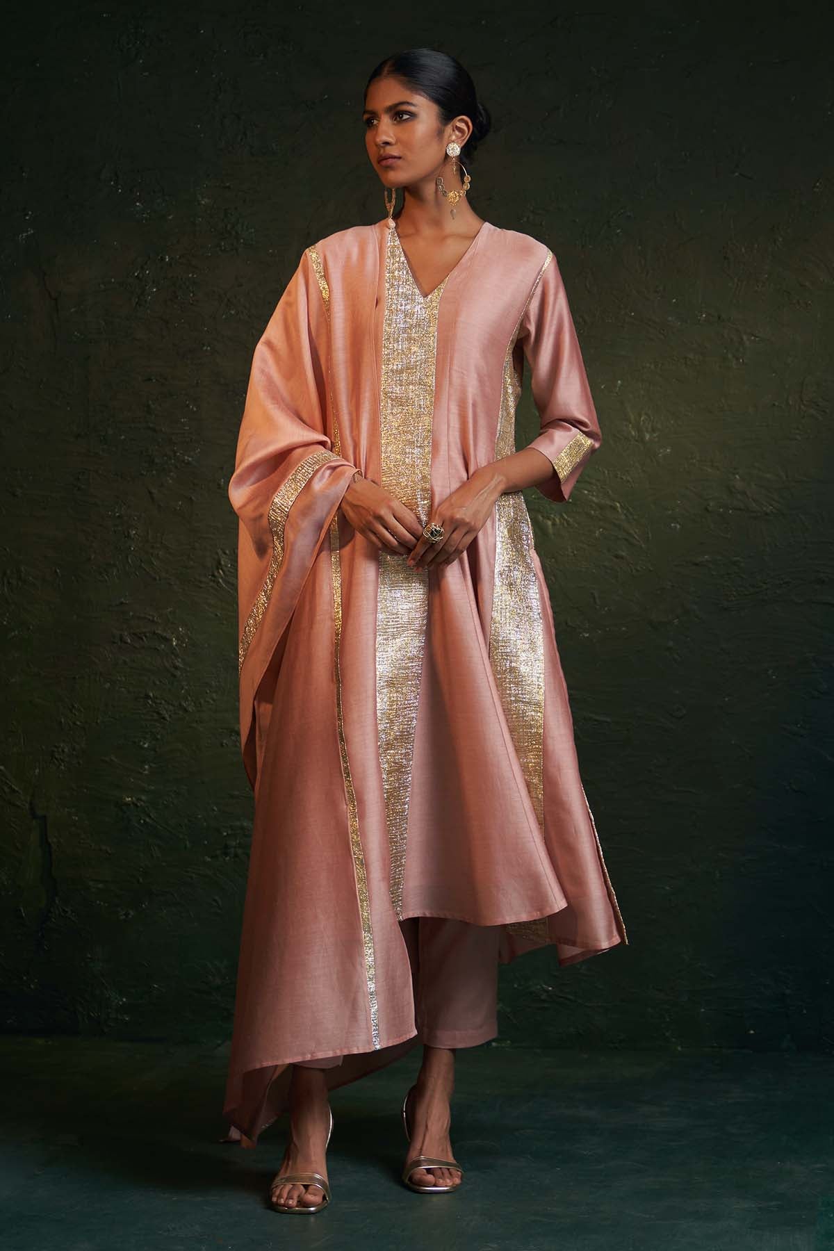 Buy Pink Gota Embroidered Kurta Set Online