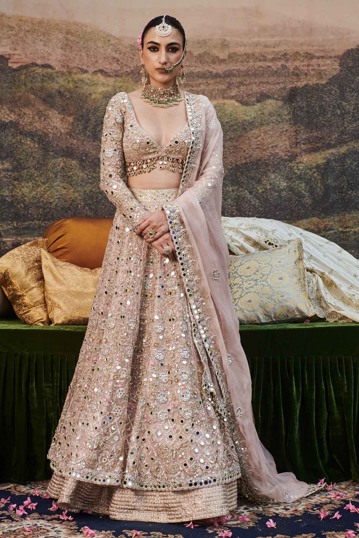 Buy ITRH, Designer Pink Gota Patti Work Lehenga Set Online