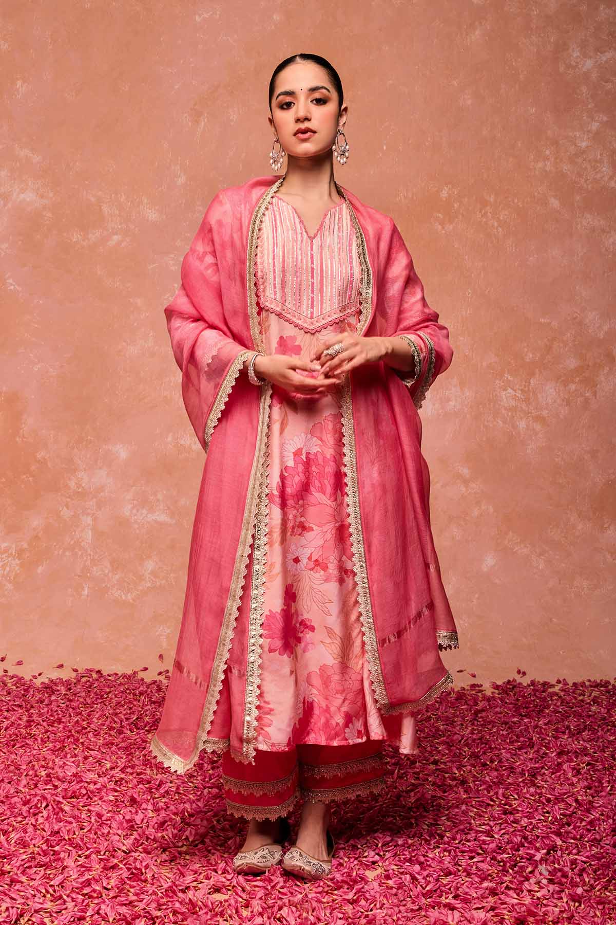 Buy Pink Gota Work Long Kurta Set by Dohr India for women online at ScrollnShops