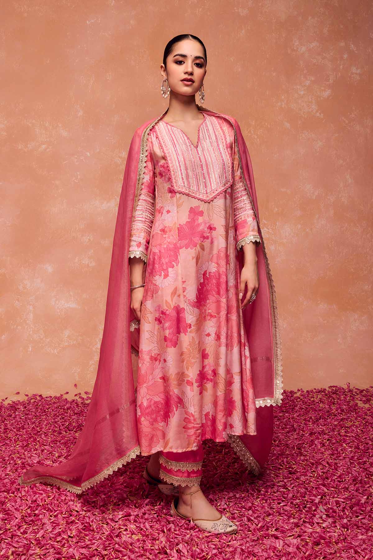 Pink Gota Work Long Kurta Set