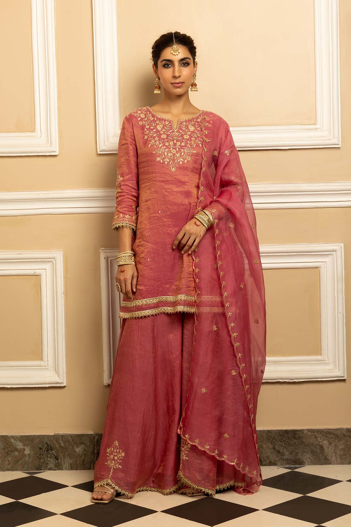 Buy Pink Gota Work Sharara Set  by Dohr India for women online at ScrollnShops