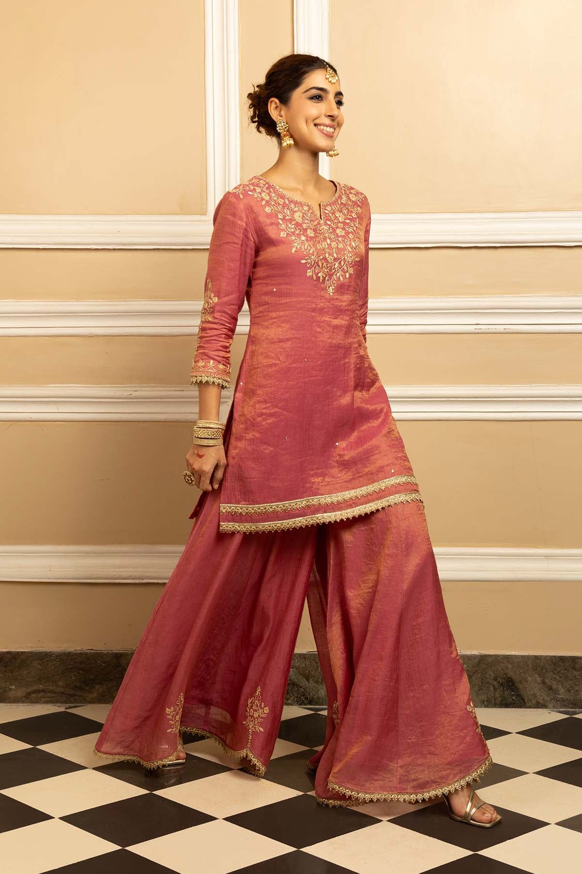 Pink Zari Gota Work Sharara Set