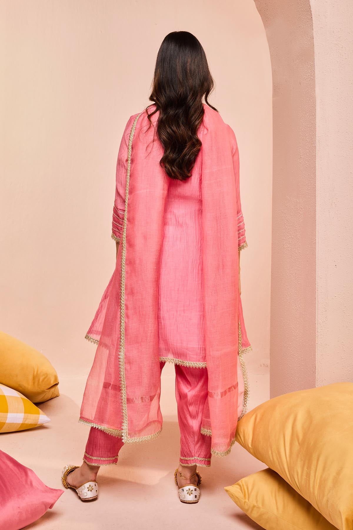 Pink Gota Work Short Kurta Set