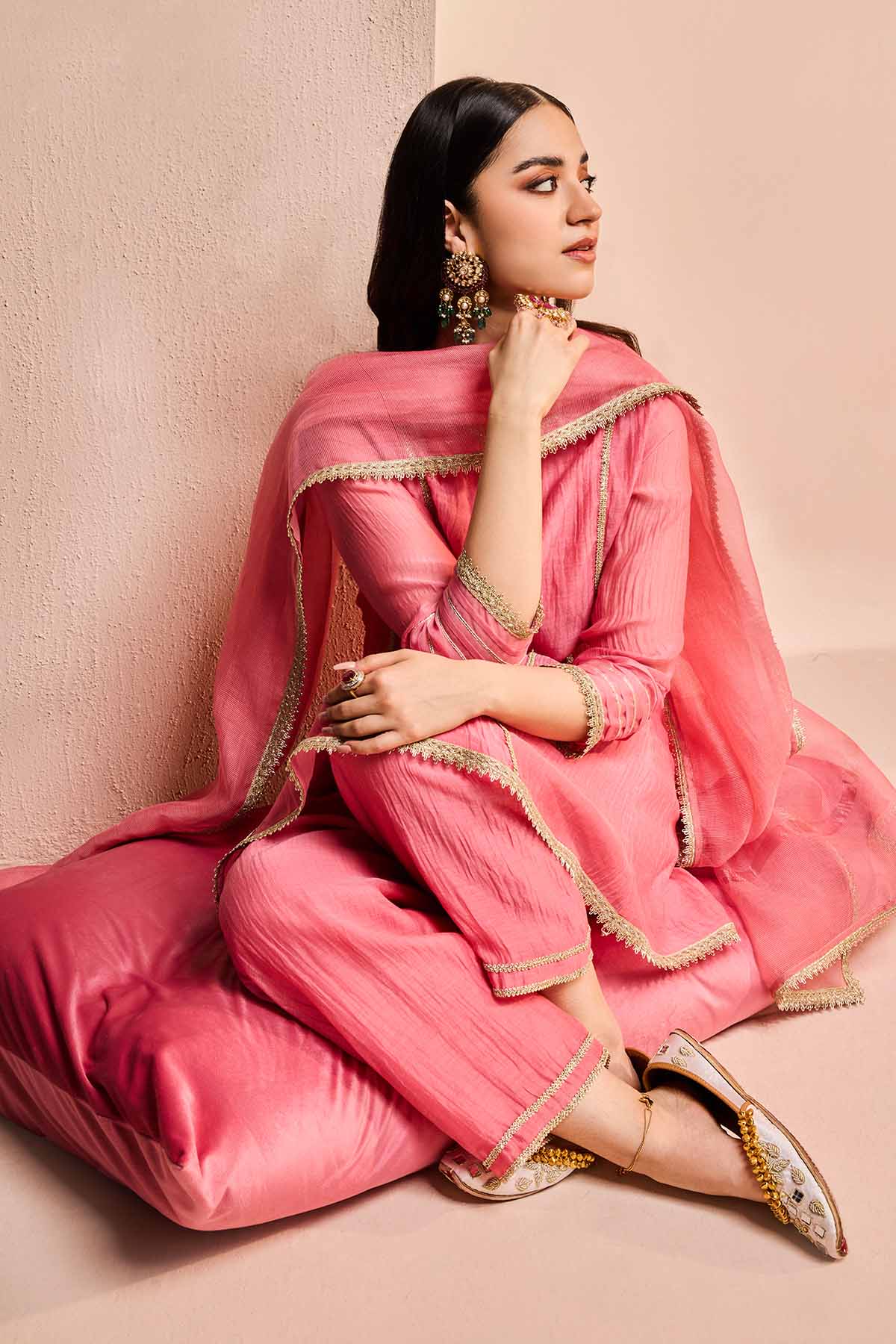 Pink Gota Work Short Kurta Set