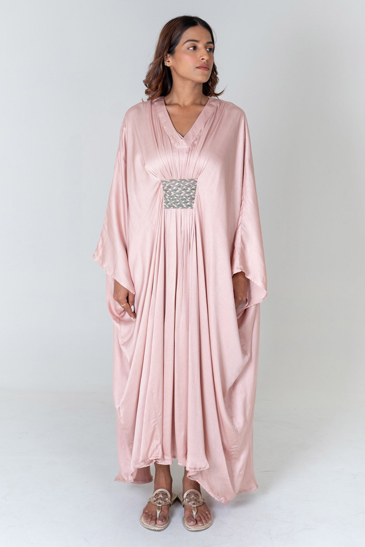 Buy Neora by Nehal ChopraPink & Green Braided Kaftan for Women Online