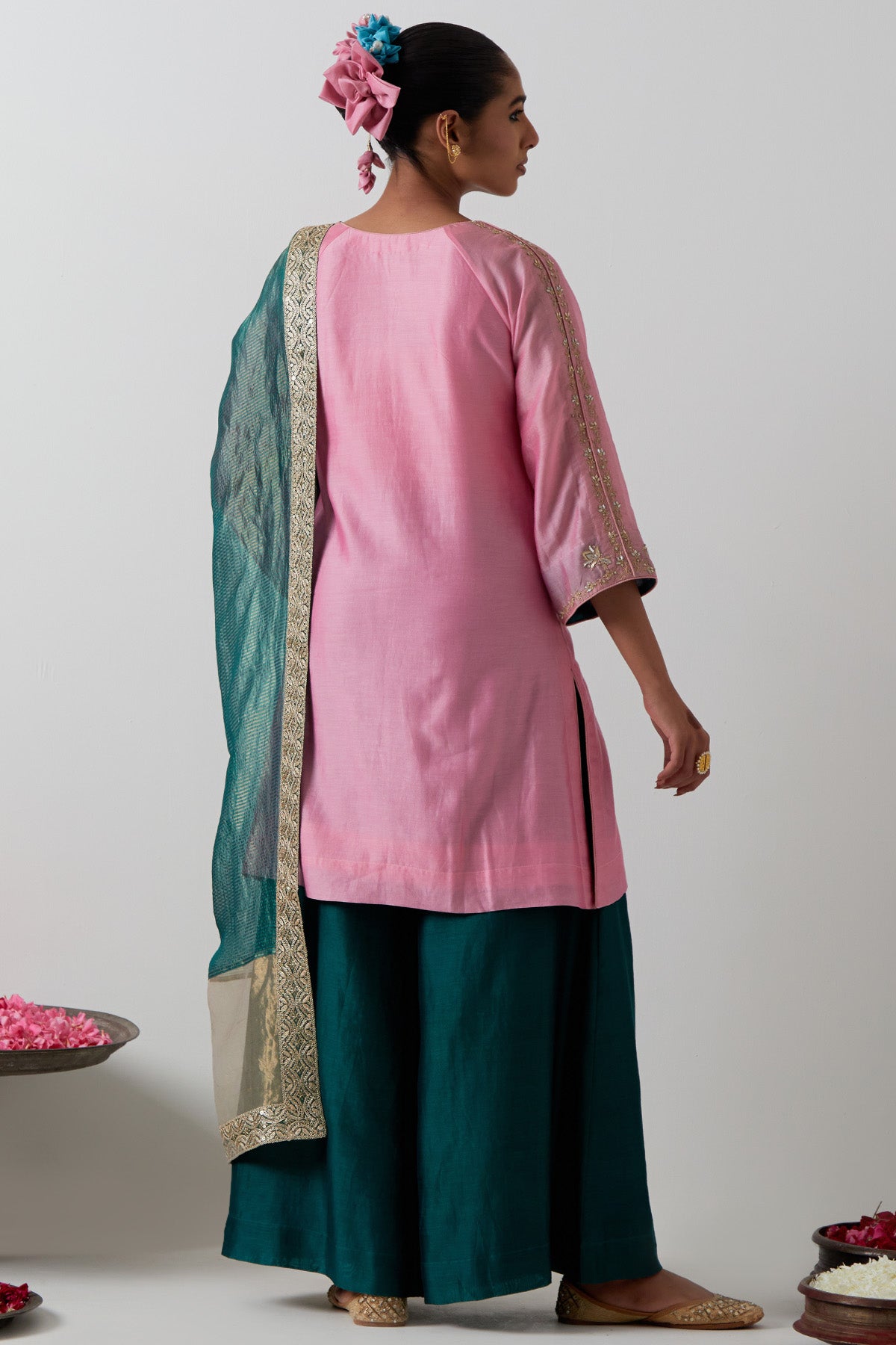 Pink & Green Chanderi Kurta Set