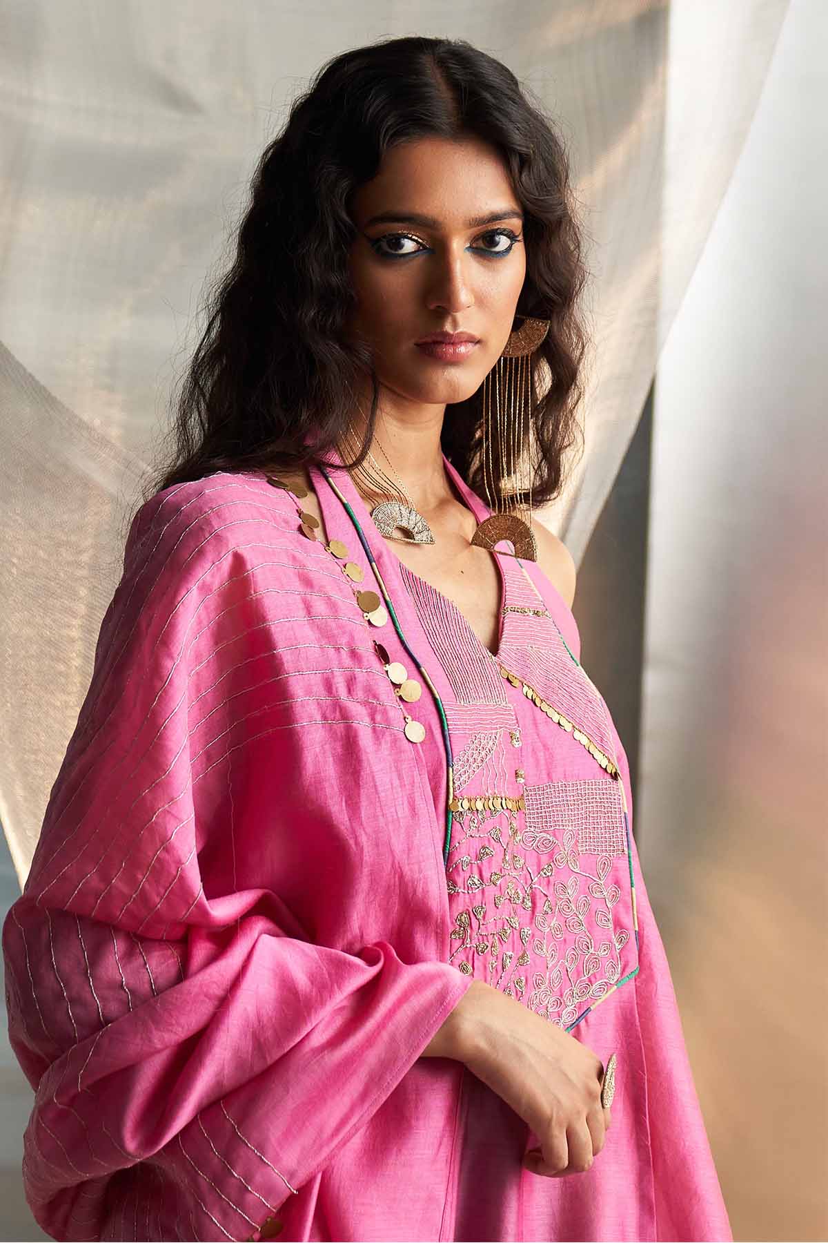 Pink & Green Flared Kurta Set