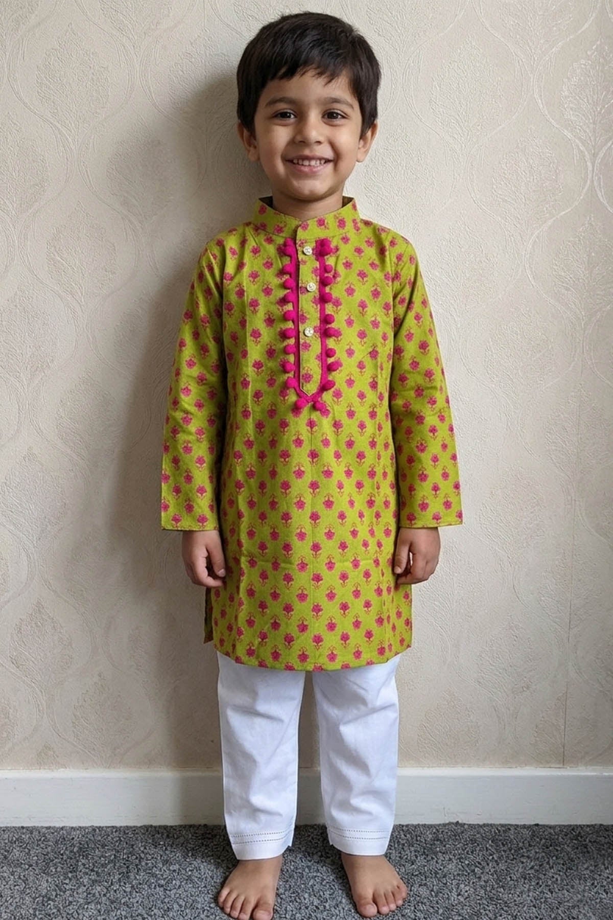 Buy Pink & Green Printed Kurta Set for Kid by ViYa online available at scrollnshops