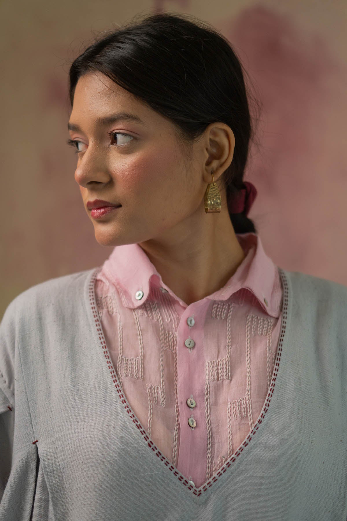 Pink & Grey Cotton Layered Dress