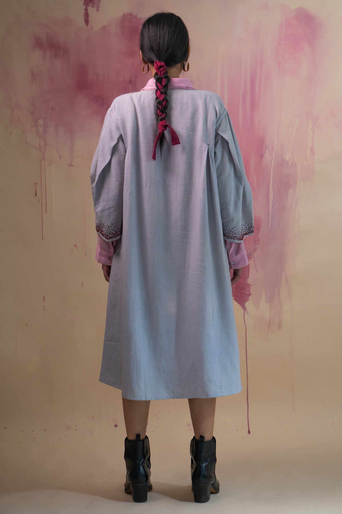 Pink & Grey Cotton Layered Dress