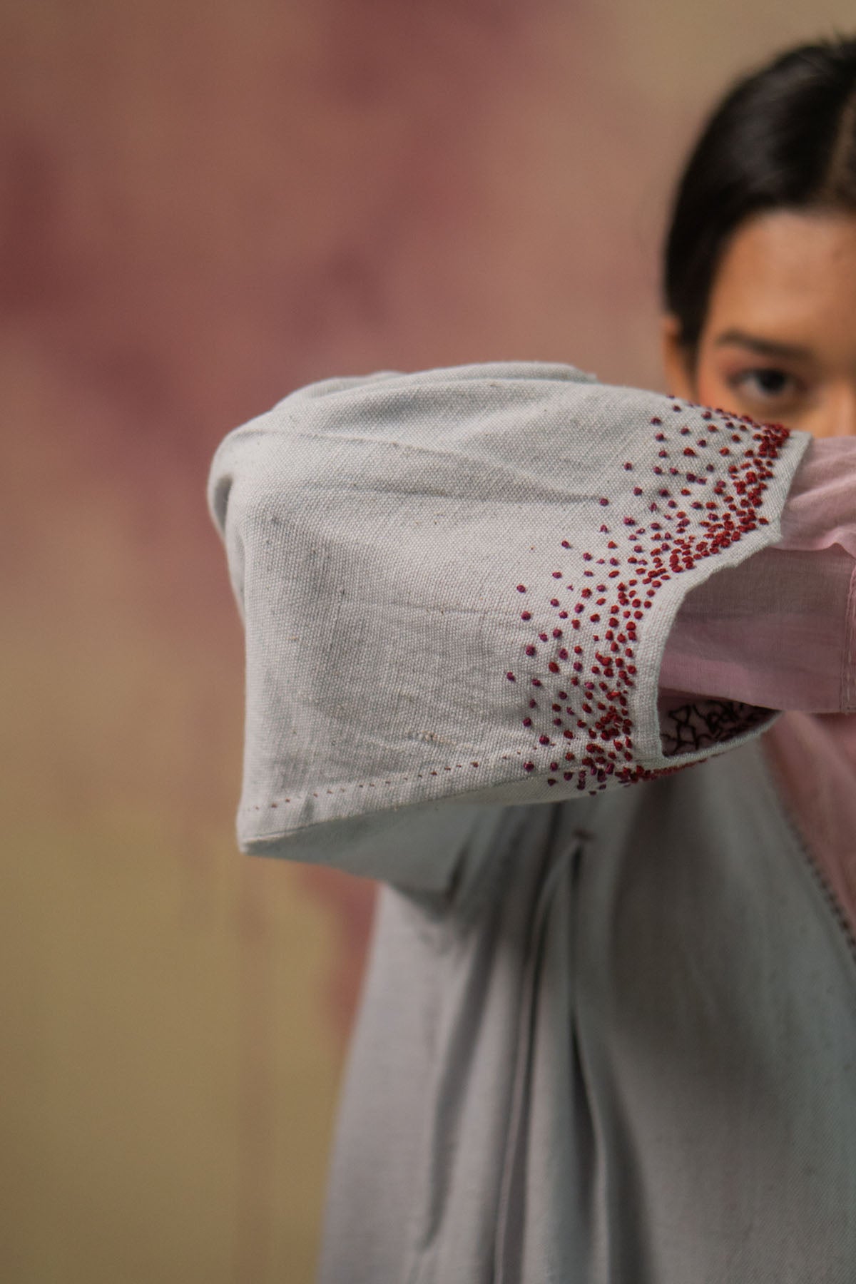 Pink & Grey Cotton Layered Dress