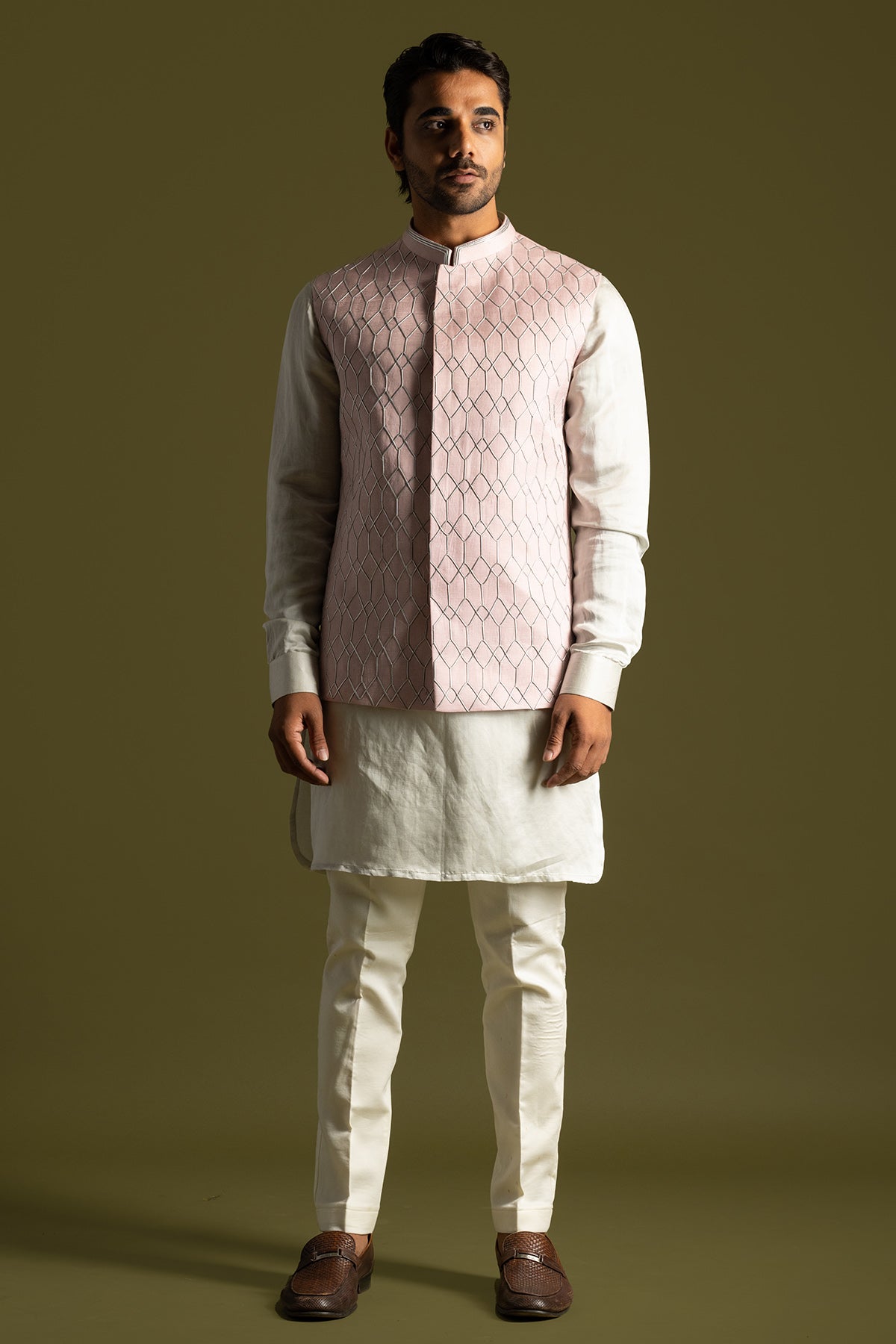 Buy Pink Grey Geometric Kurta Set for men by Paarsh Atelier online available at scrollnshops