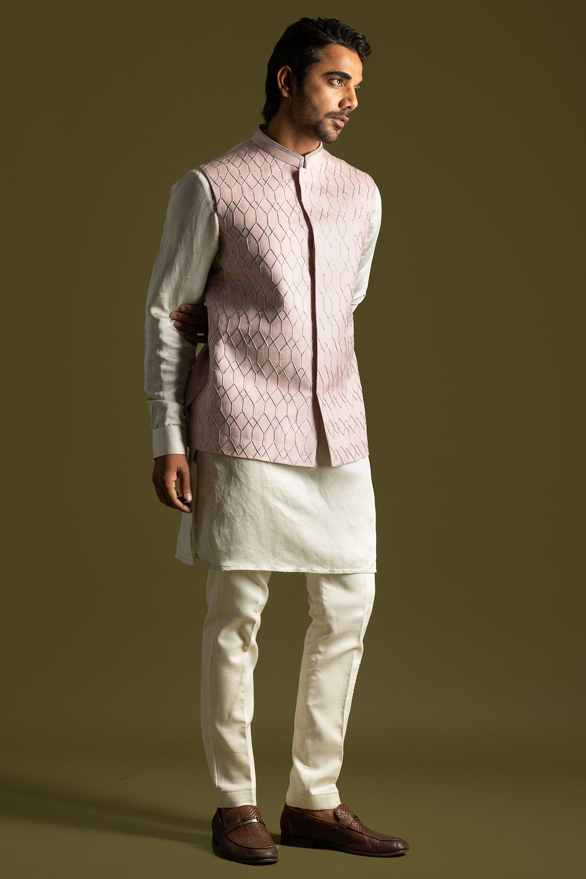Pink Grey Geometric Kurta Set