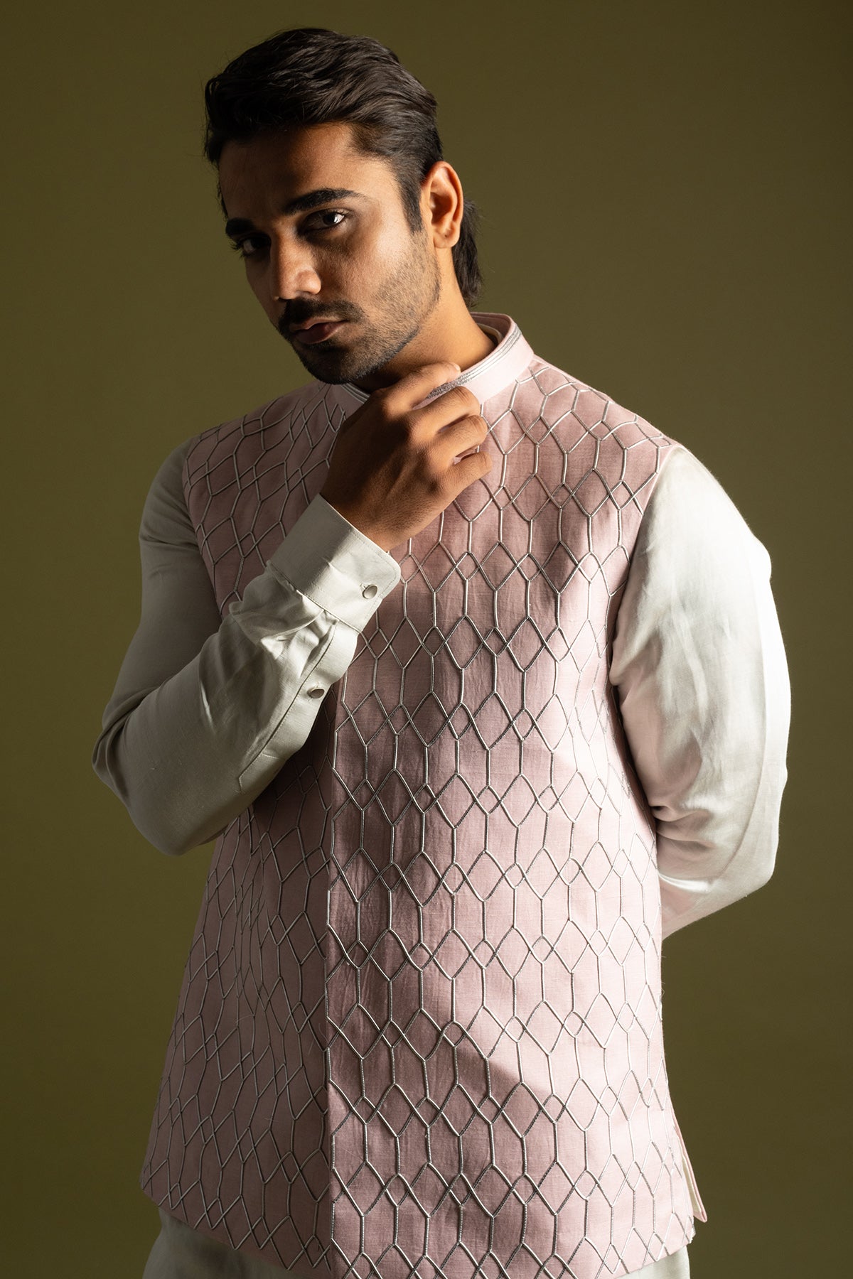 Pink Grey Geometric Kurta Set