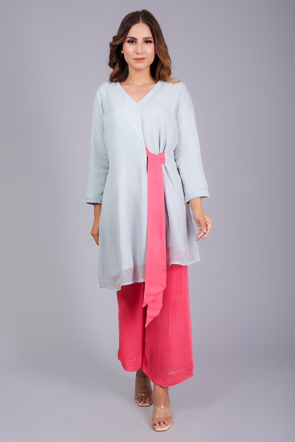 Etti Kapoor Pink & Grey Knot Fusion & Pants Online