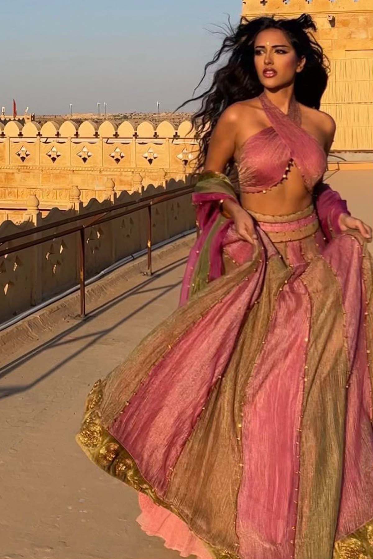 Pink Halter Neck Lehenga Set
