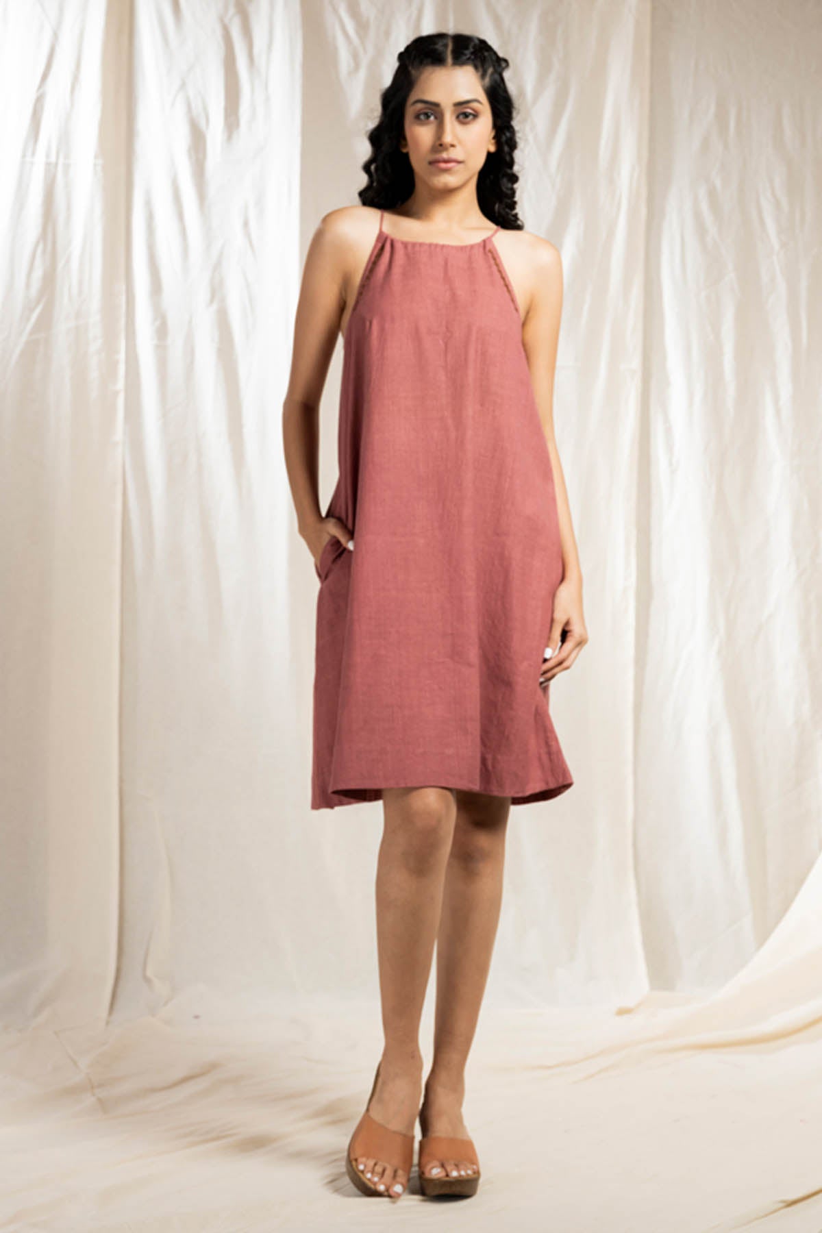 Pink Halter Neck Spaghetti Dress