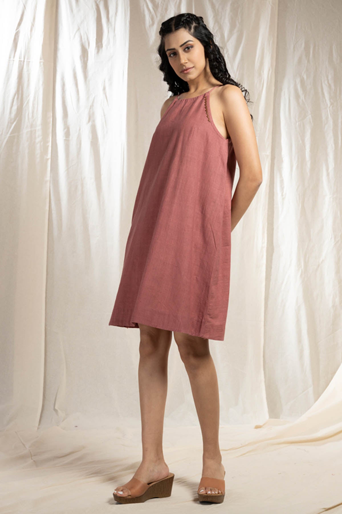 Pink Halter Neck Spaghetti Dress