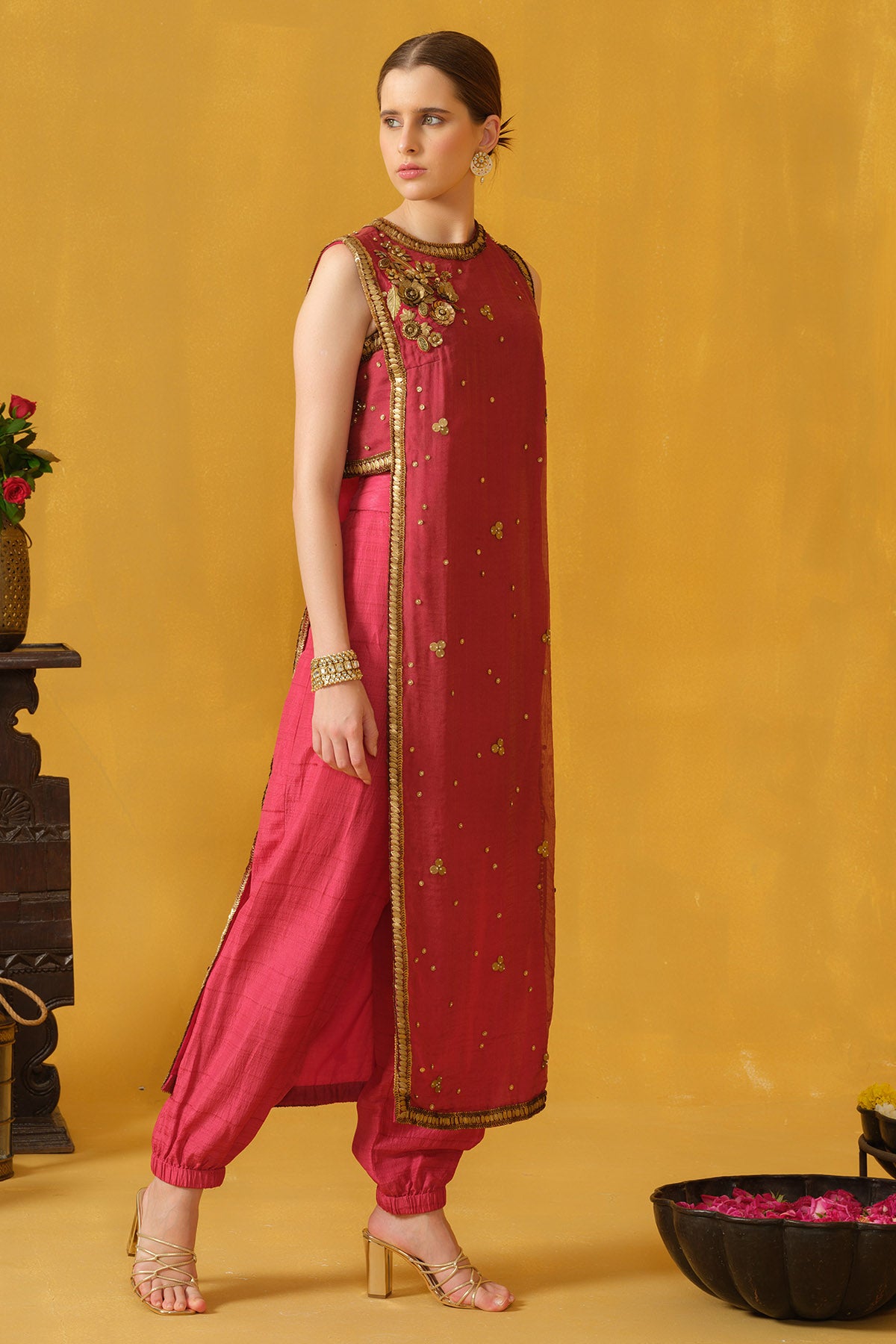Pink Hand Embellished Kurta Set