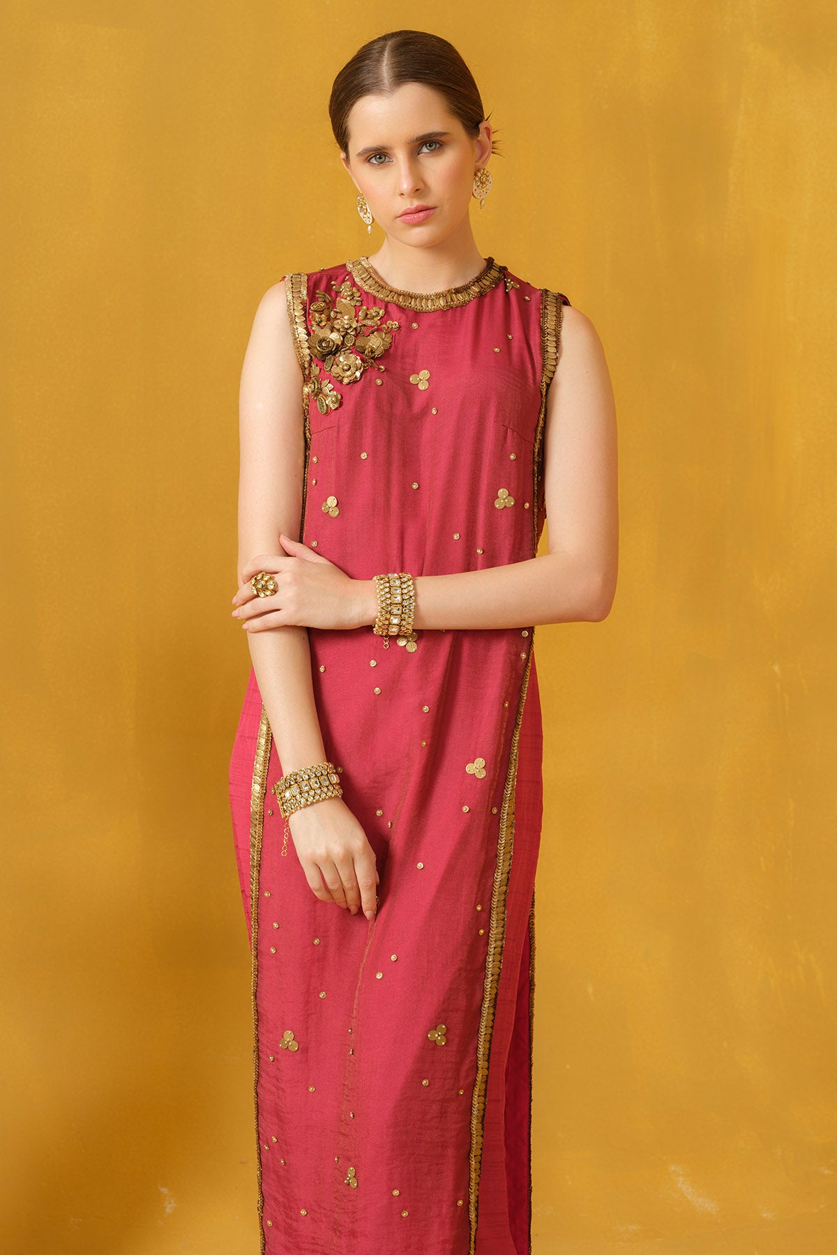 Pink Hand Embellished Kurta Set