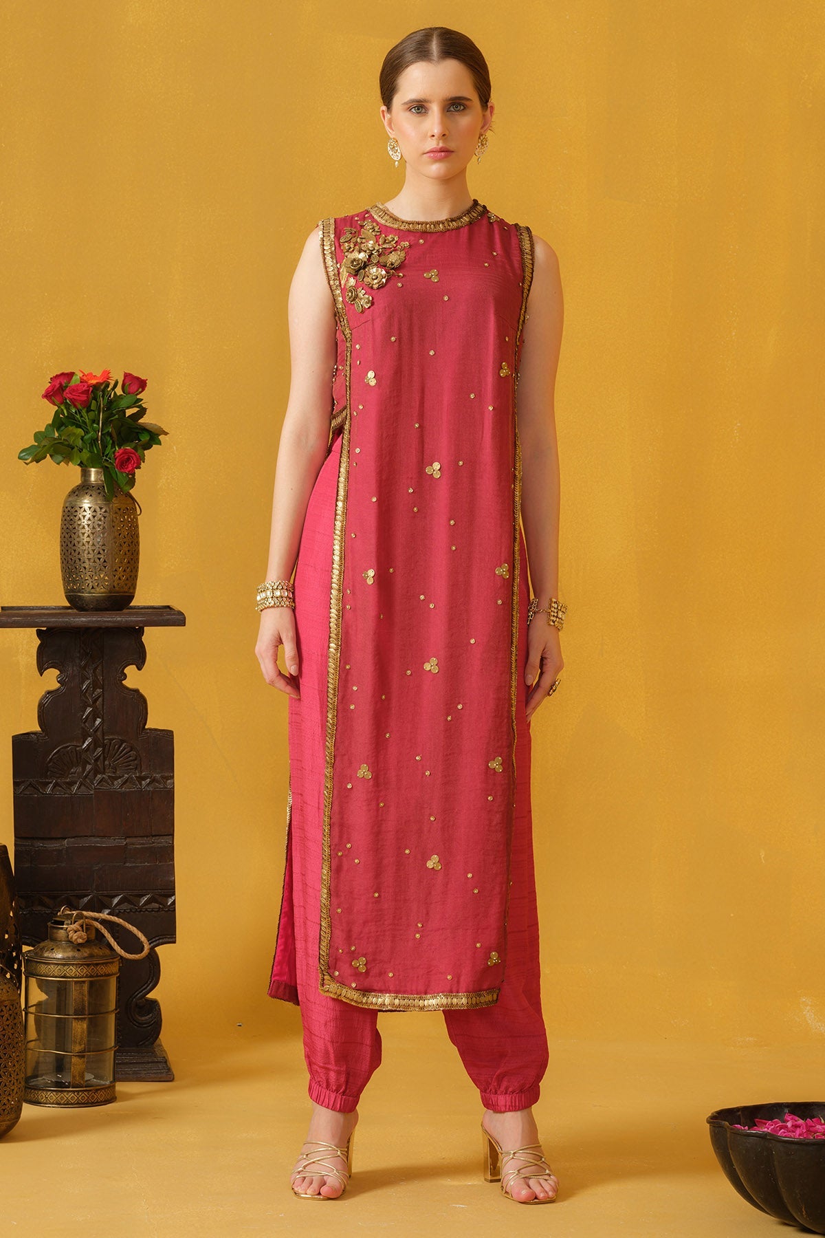 Buy Pink Hand Embellished Kurta Set for women by Abstract By Megha Jain Madaan online available at scrollnshops