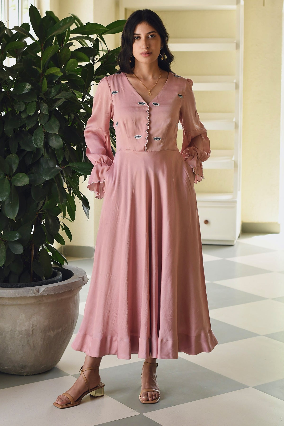 Buy Pink Hand Embroidered Dress by Taro India for Women online at ScrollnShops