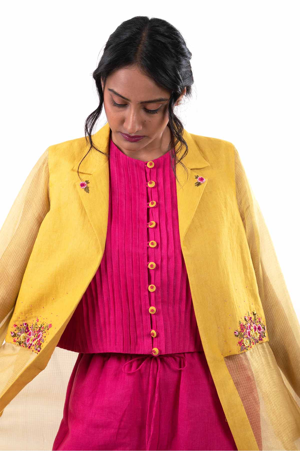 Pink Hand Embroidered Jacket Set