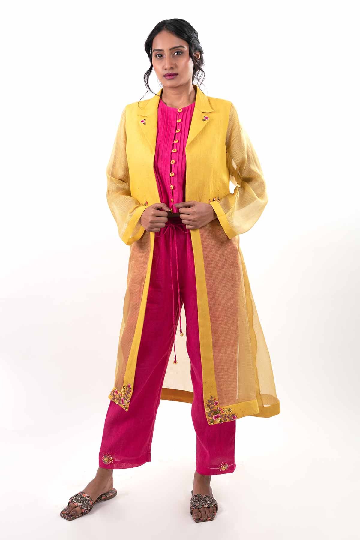 Buy Pink Hand Embroidered Jacket Set by Journal by Pranay for women online at ScrollnShops