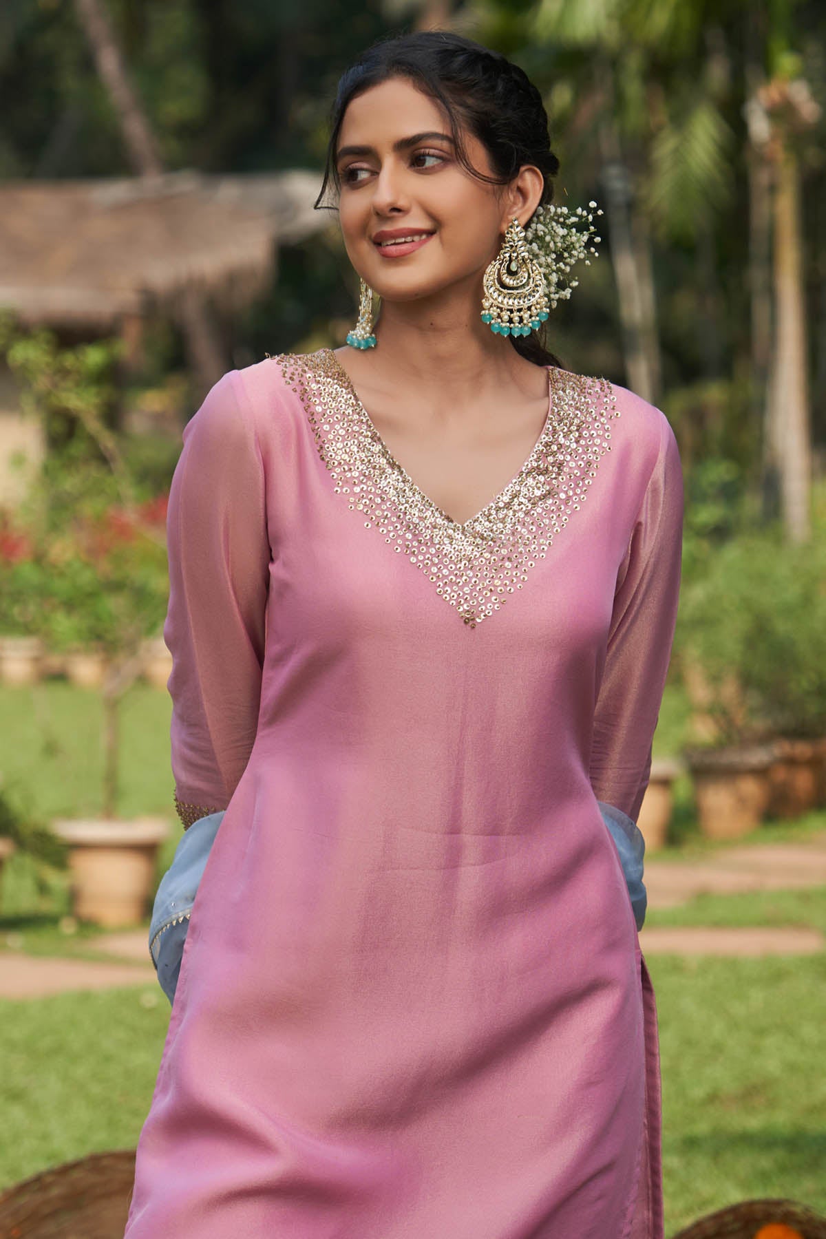 Pink Hand Embroidered Kurta Set
