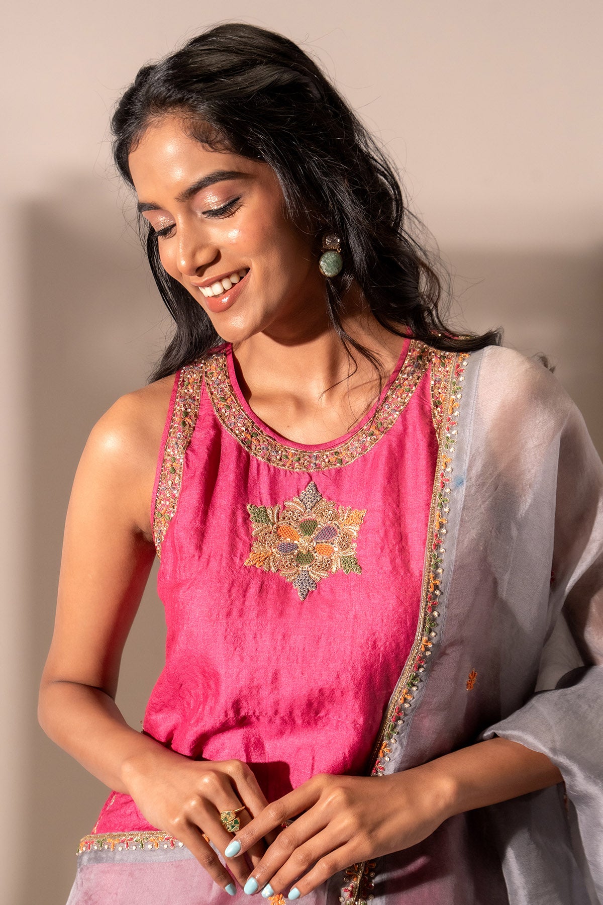 Pink Hand Embroidery Kurta Set