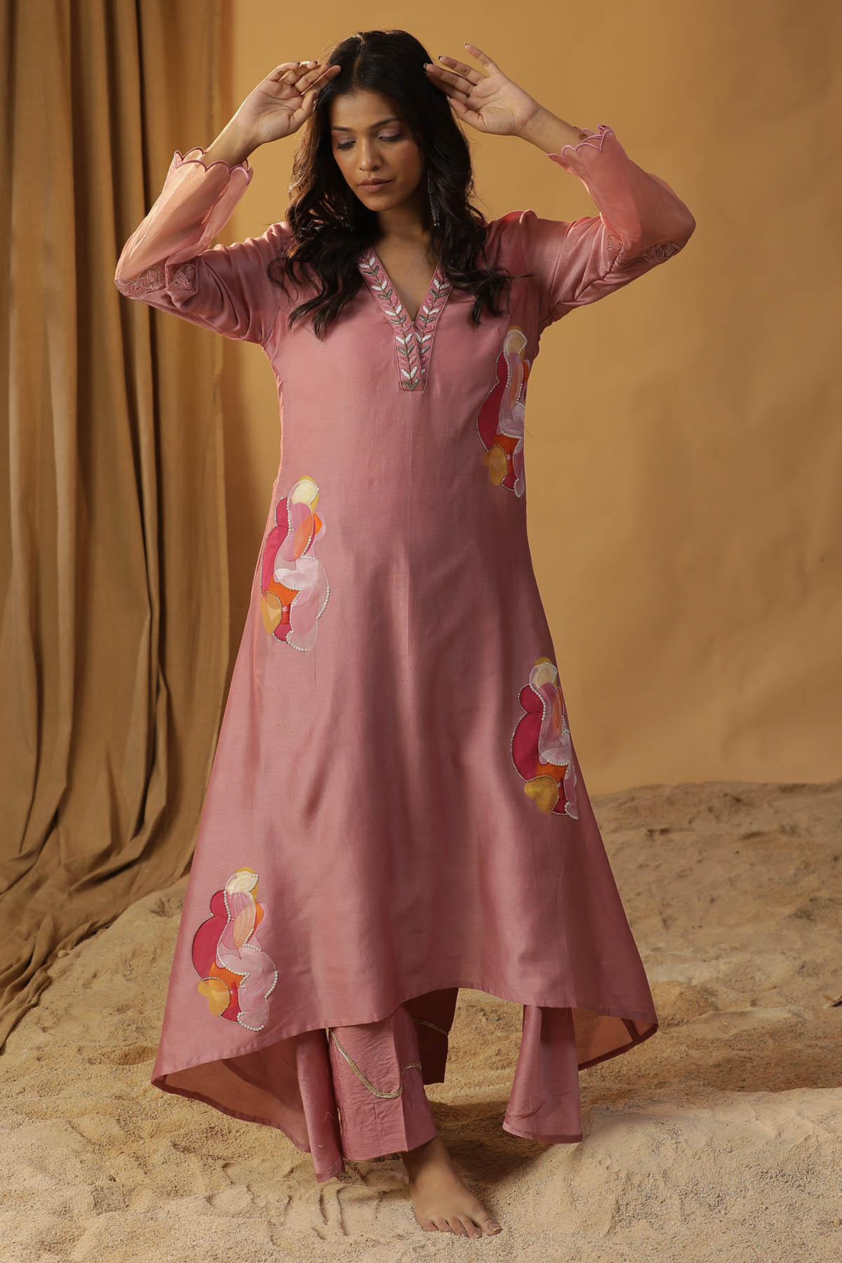 Arpita Sulakshana Pink Hand Painted Kurta & Pants for women online at ScrollnShops