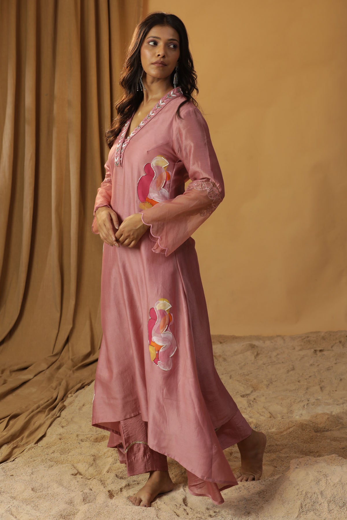 Pink Hand Painted Kurta & Pants