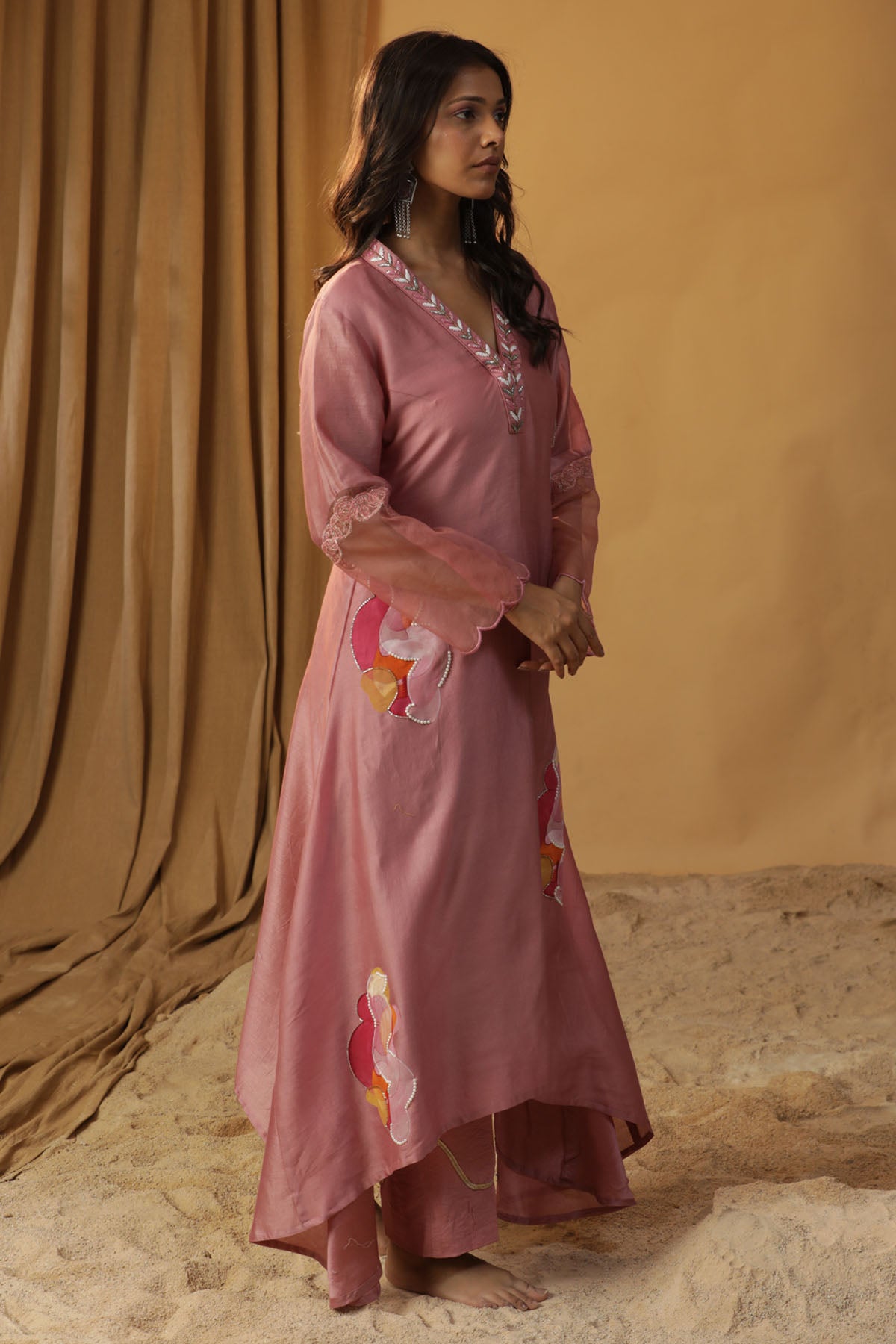 Pink Hand Painted Kurta & Pants