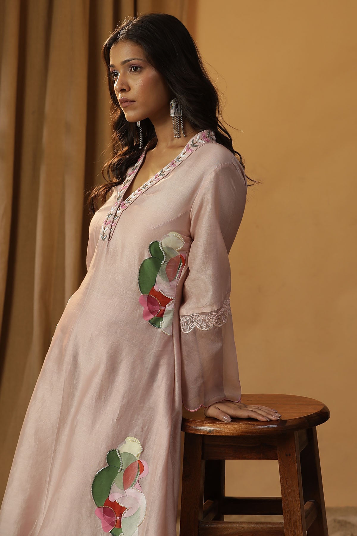 Pink Hand Painted Kurta Set