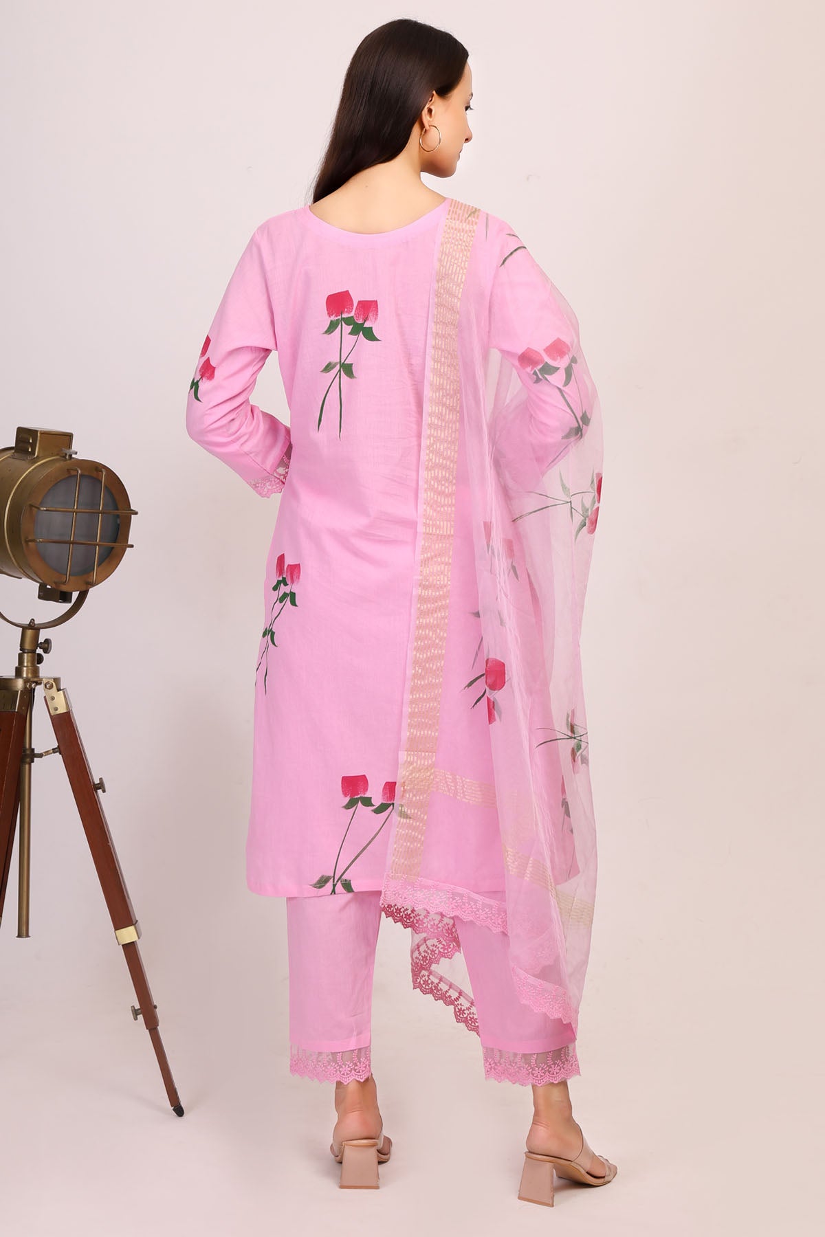 Pink Cotton Painted Kurta Set