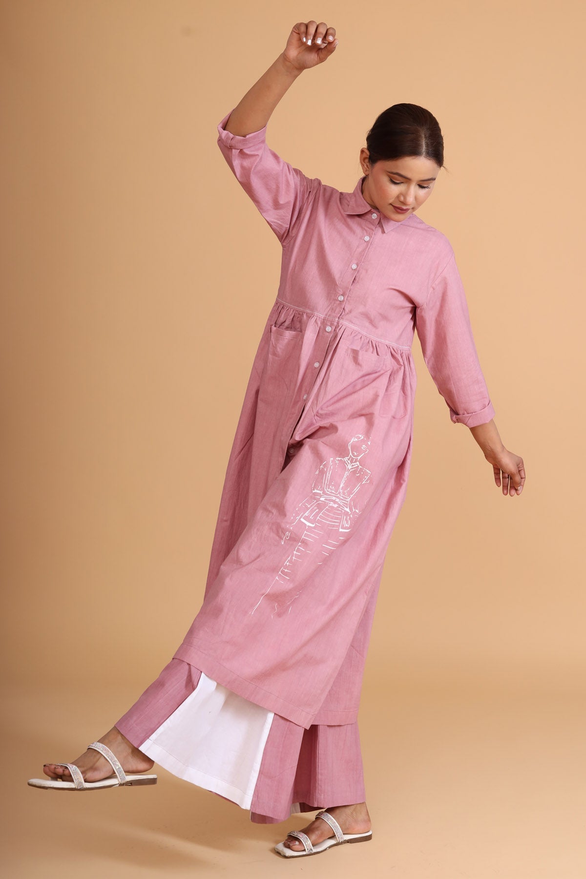Buy Jaza Pink Hand Painted Shirt Tunic - Timeless Style at ScrollnShops