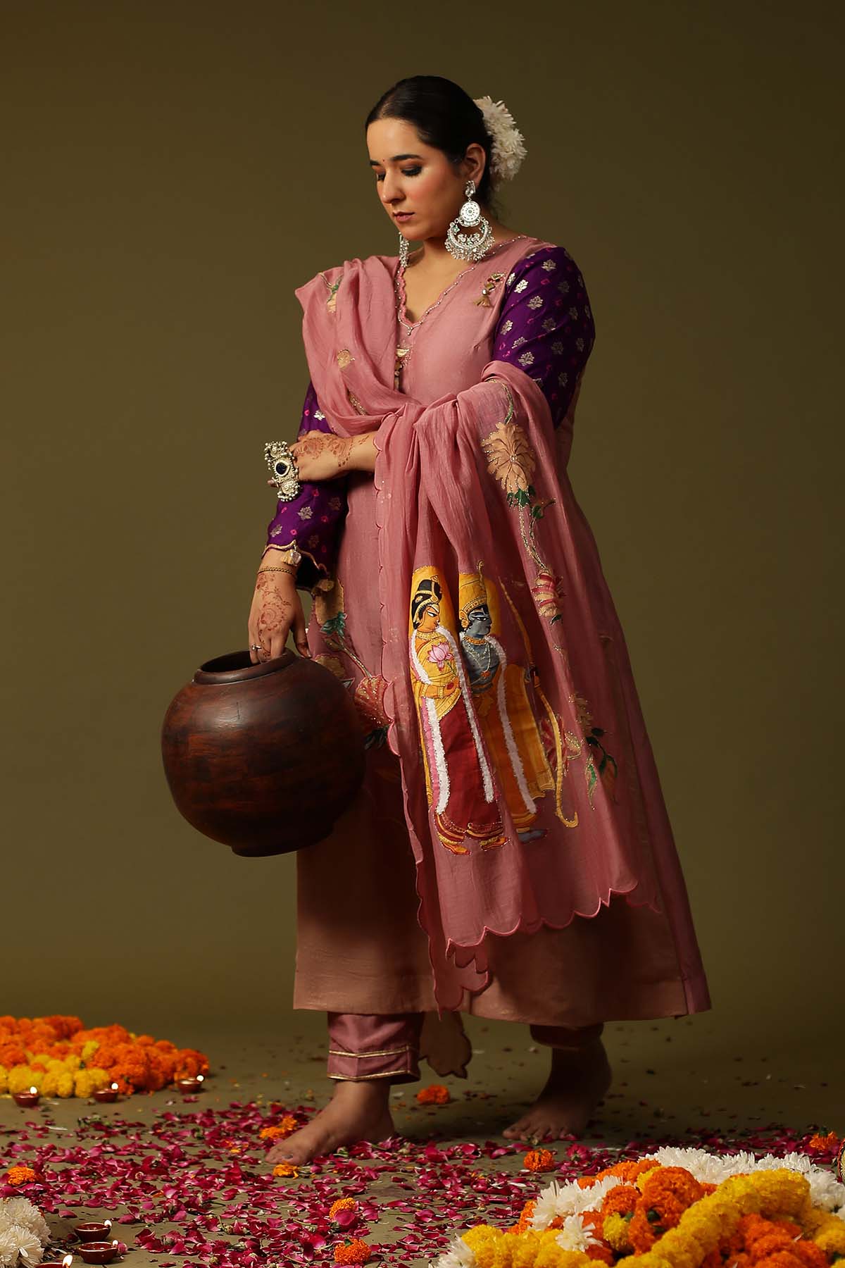 Buy Pink Hand Print Long Kurta Set by Arpita Sulakshana for women online at ScrollnShops