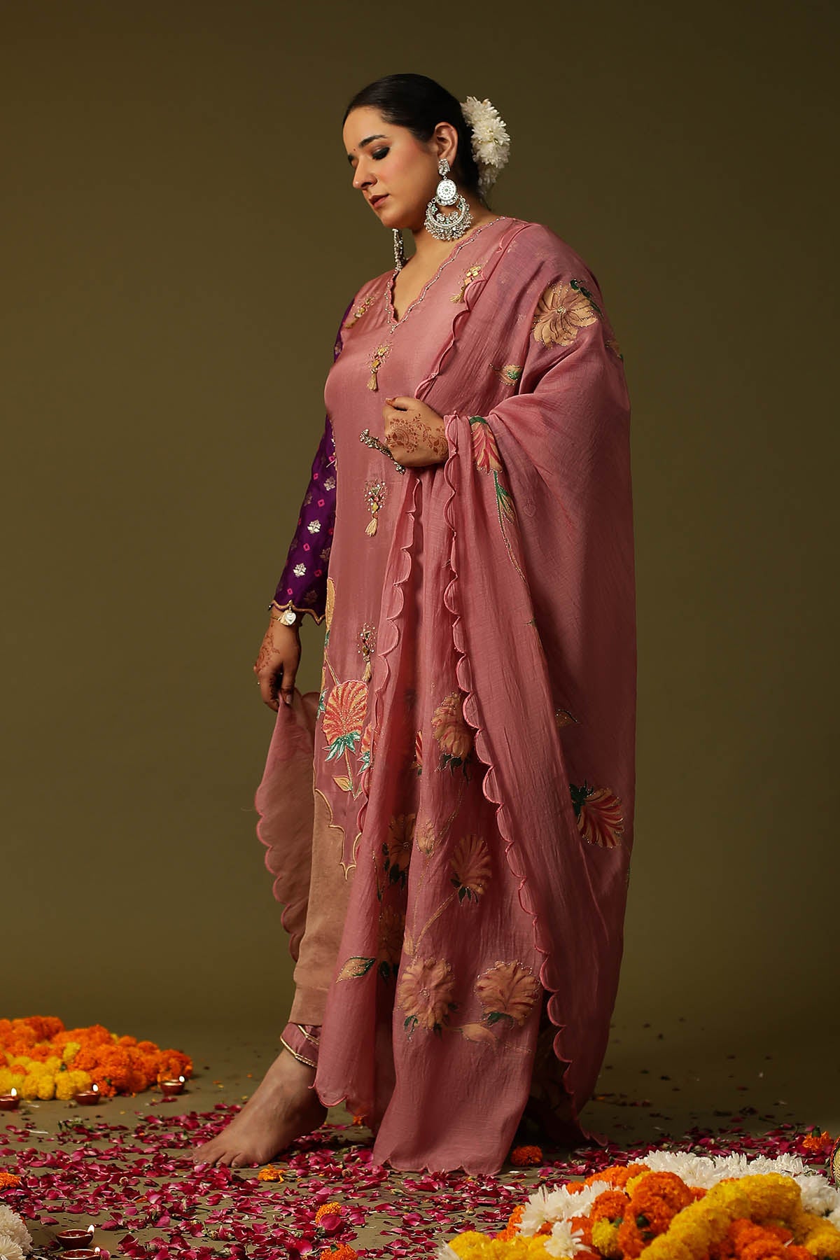 Pink Hand Print Long Kurta Set